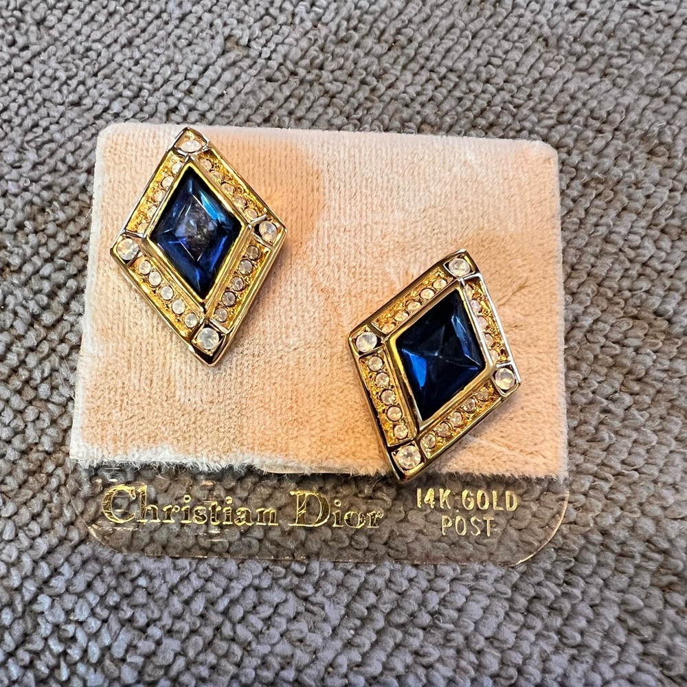 Christian Dior Gold and Sapphire Blue Earrings
